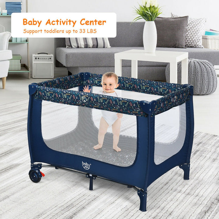 Portable Baby Playard Playpen Nursery Center w/ Mattress Foldable Design Blue Image 4