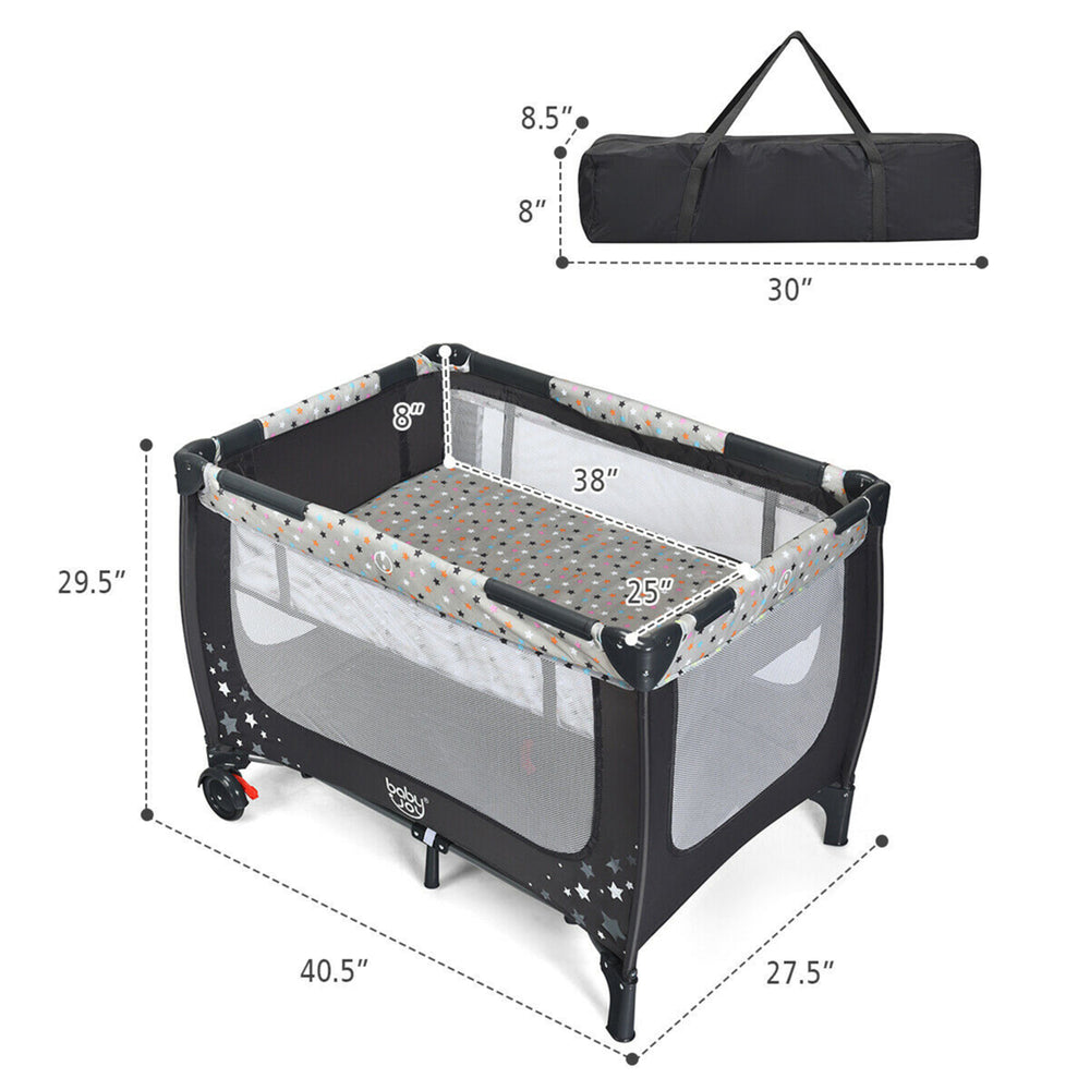 Portable Baby Playard Playpen Nursery Center w/ Mattress Foldable Design Grey Image 2