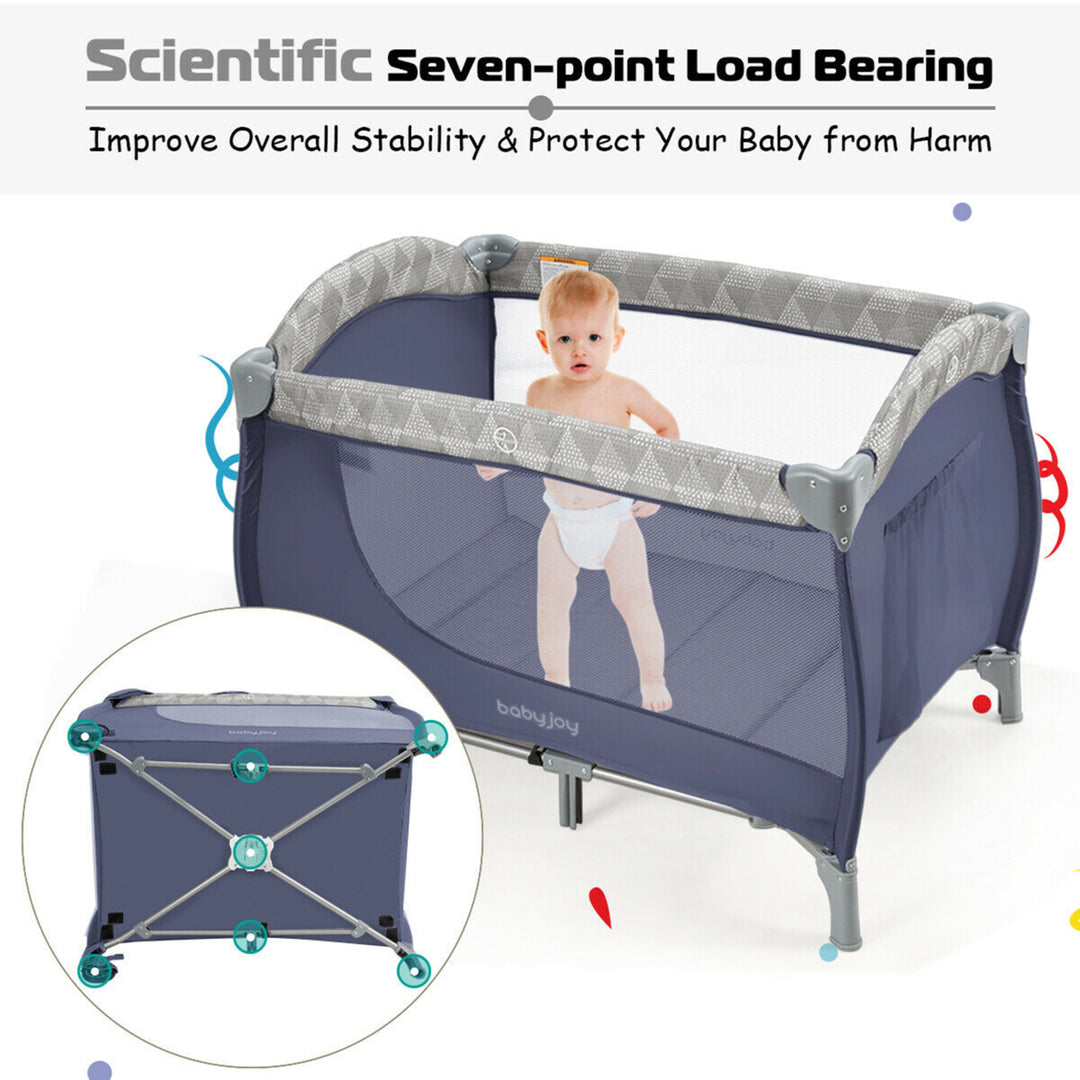Foldable Baby Playard Portable Playpen Nursery Center w/ Changing Station Grey Image 7