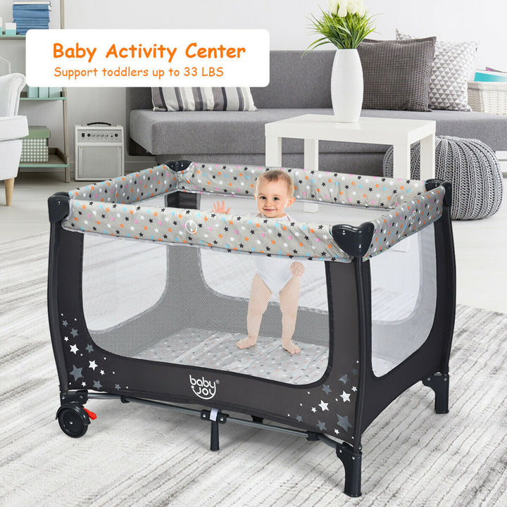 Portable Baby Playard Playpen Nursery Center w/ Mattress Foldable Design Grey Image 4