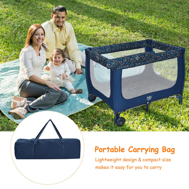 Portable Baby Playard Playpen Nursery Center w/ Mattress Foldable Design Blue Image 6