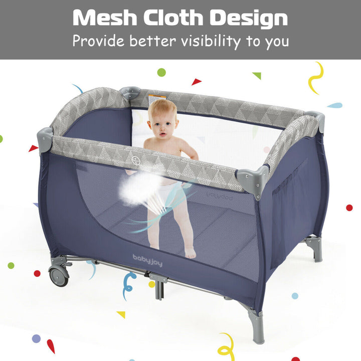 Foldable Baby Playard Portable Playpen Nursery Center w/ Changing Station Grey Image 8