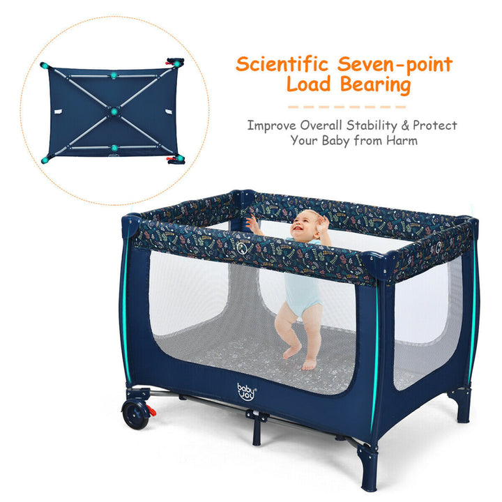 Portable Baby Playard Playpen Nursery Center w/ Mattress Foldable Design Blue Image 7