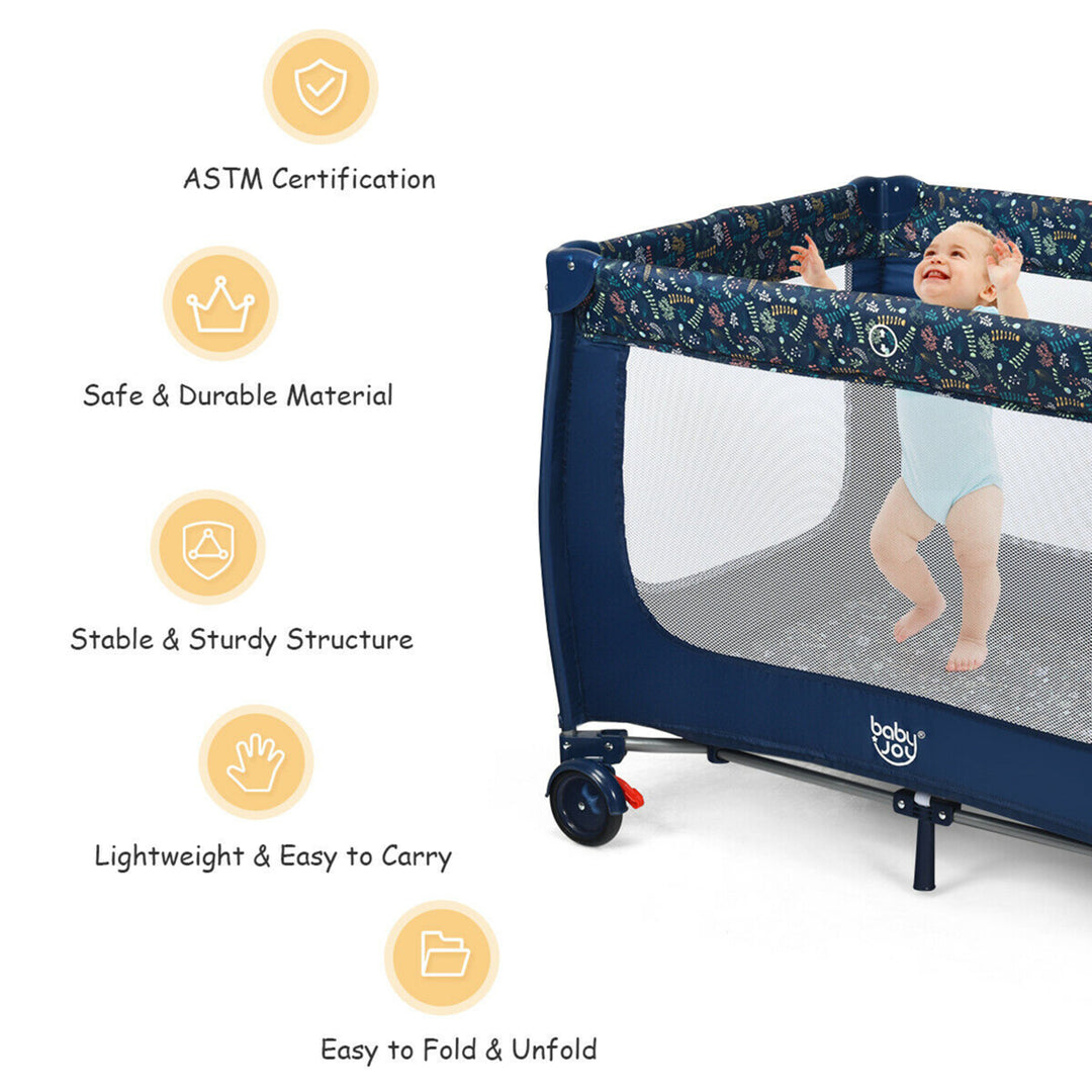 Portable Baby Playard Playpen Nursery Center w/ Mattress Foldable Design Blue Image 8