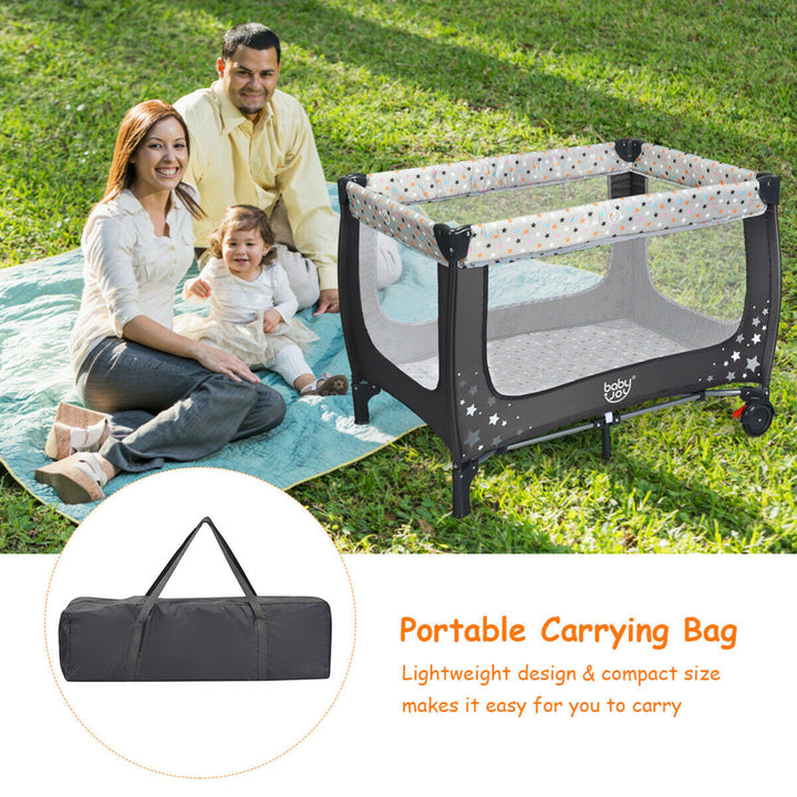 Portable Baby Playard Playpen Nursery Center w/ Mattress Foldable Design Grey Image 6