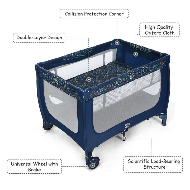 Portable Baby Playard Playpen Nursery Center w/ Mattress Foldable Design Blue Image 9