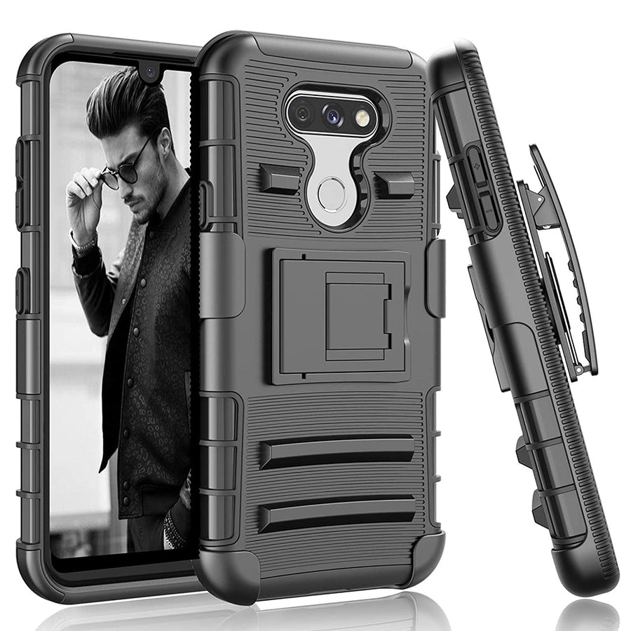 LG Aristo 5 Armor Belt Clip Holster Case Black Dual Layer Kickstand Cover Image 1