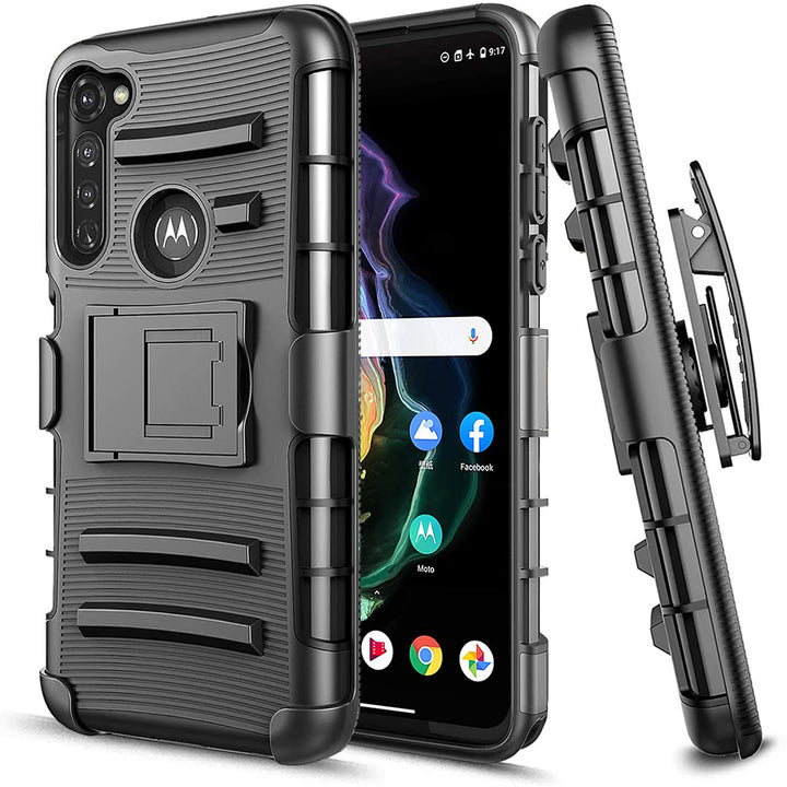 For Motorola Moto G Fast / G8 Armor Belt Clip Holster Case Cover Black Image 1