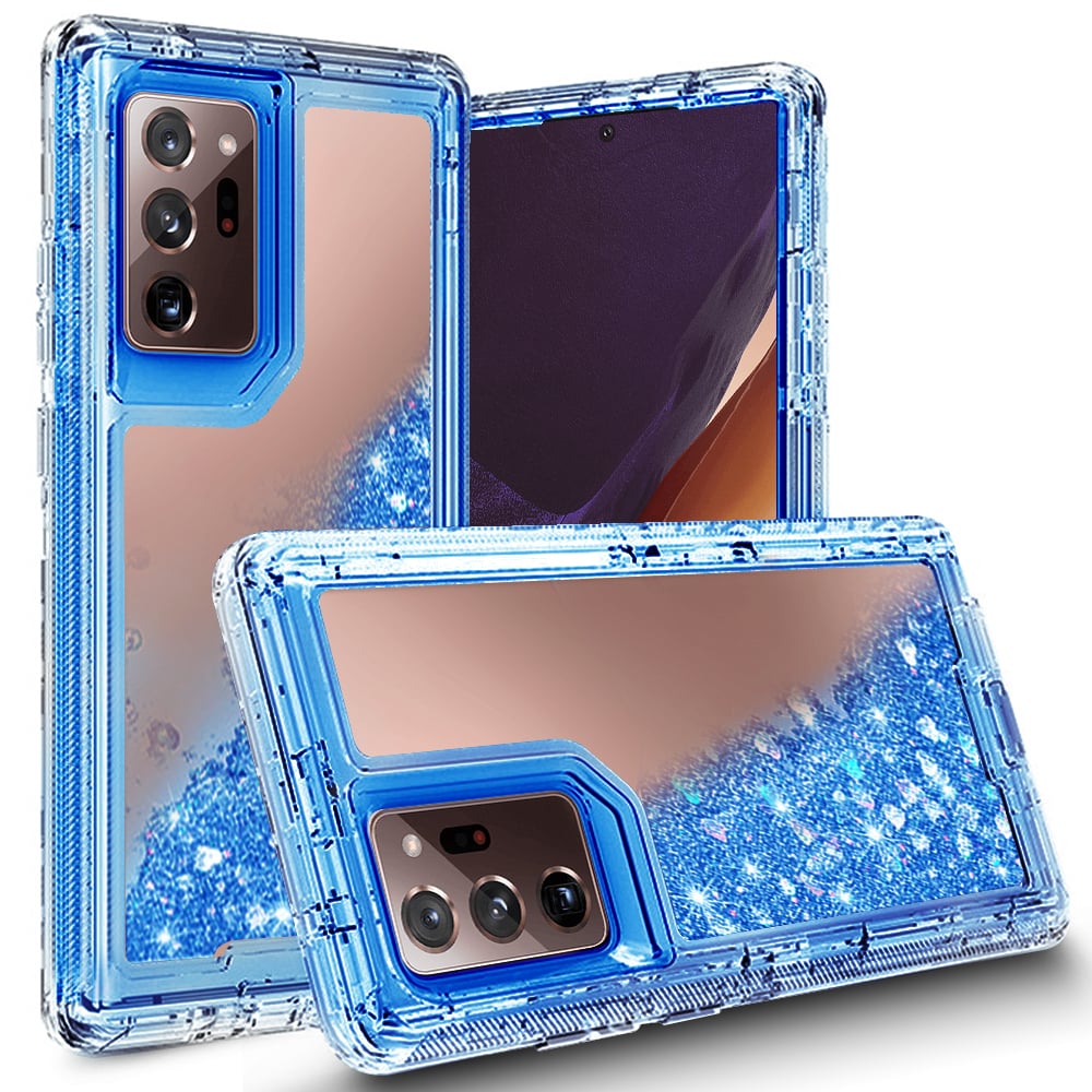 Samsung Galaxy Note20 5G Tough Glitter Heart Case Cover Blue Shockproof TPU PC Image 1