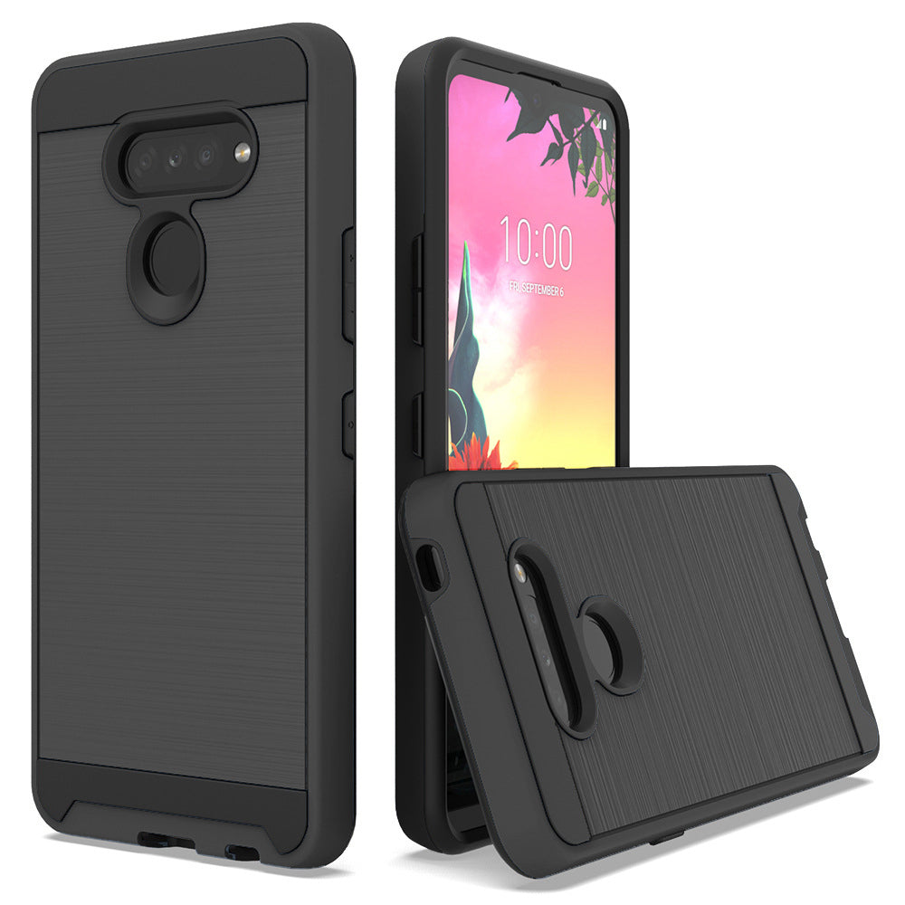 For LG Harmony 4 / K40S / Premier Pro Plus Dual layer Metal Brushed Shockproof Armor Hybrid Case Cover Black Image 1