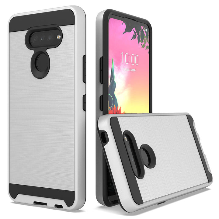 For LG Harmony 4 / K40S / Premier Pro Plus Dual layer Metal Brushed Shockproof Armor Hybrid Case Cover Black Image 4