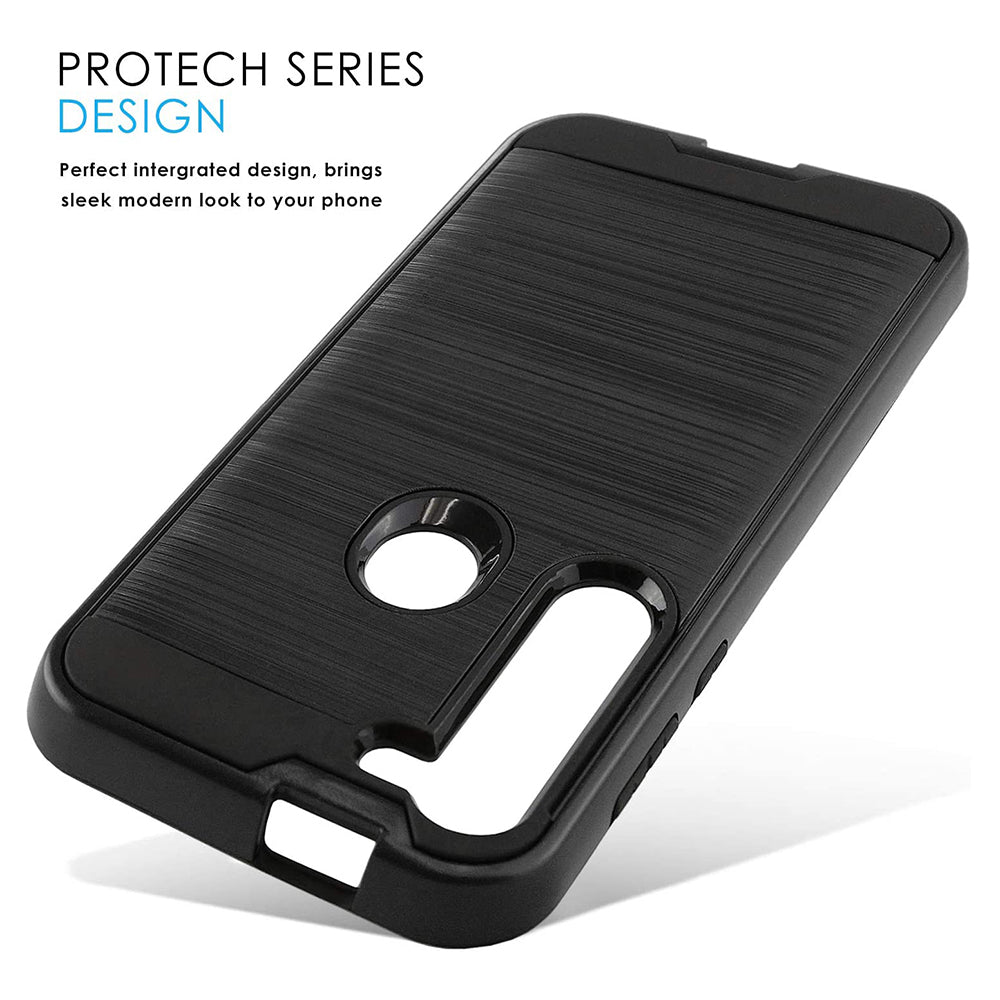 For Motorola Moto G Fast / G8 Dual layer Metal Brushed Shockproof Armor Hybrid Case Cover Black Image 4