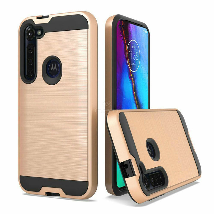 For Motorola Moto G Fast / G8 Dual layer Metal Brushed Shockproof Armor Hybrid Case Cover Black Image 4