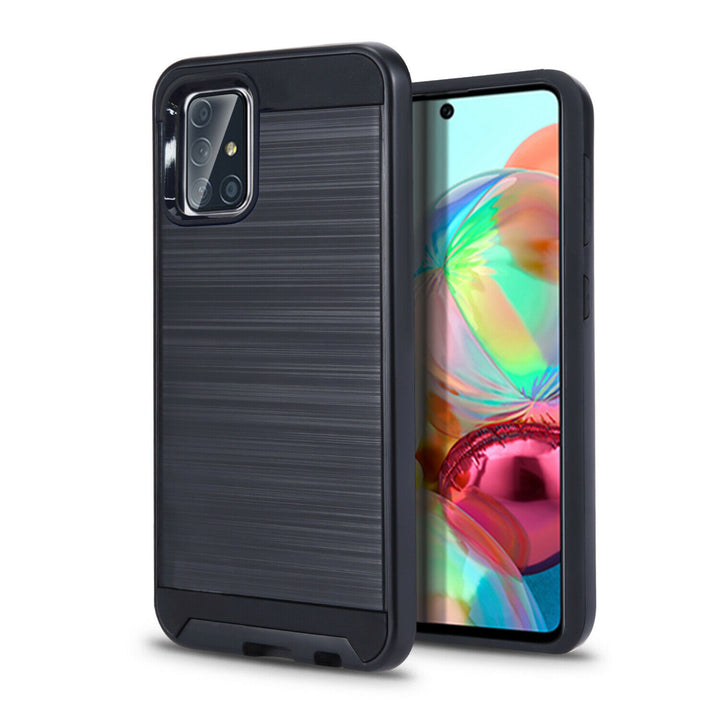 For Samsung Galaxy A71 5G / SM-A716 Dual layer Metal Brushed Shockproof Armor Hybrid Case Cover Black Image 1