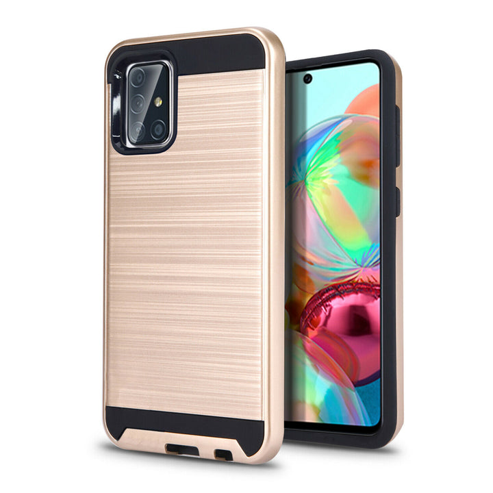 For Samsung Galaxy A71 5G / SM-A716 Dual layer Metal Brushed Shockproof Armor Hybrid Case Cover Black Image 2