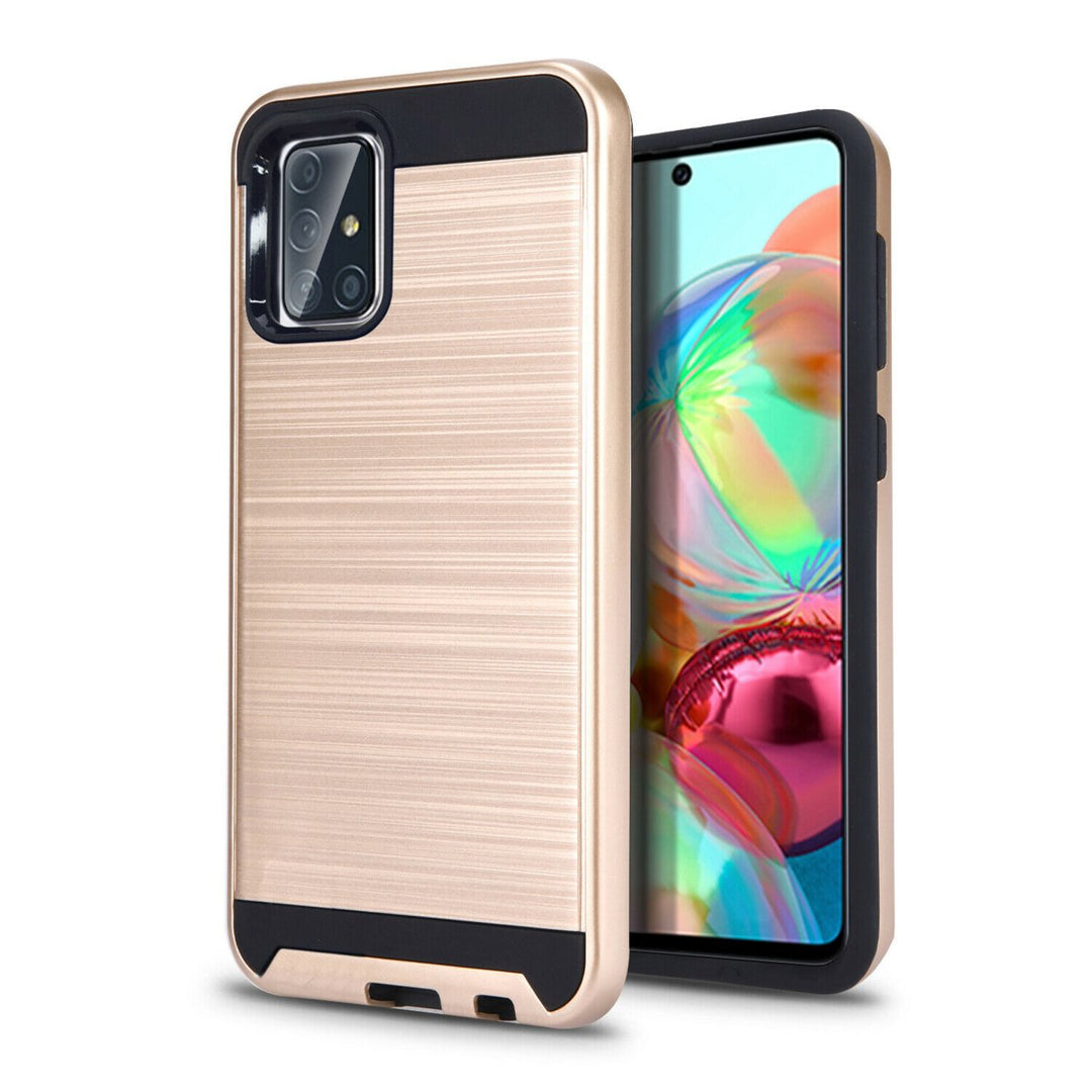 For Samsung Galaxy A71 5G / SM-A716 Dual layer Metal Brushed Shockproof Armor Hybrid Case Cover Black Image 1