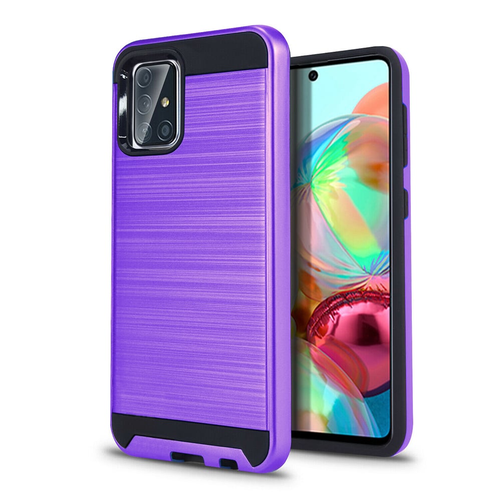 For Samsung Galaxy A71 5G / SM-A716 Dual layer Metal Brushed Shockproof Armor Hybrid Case Cover Black Image 1