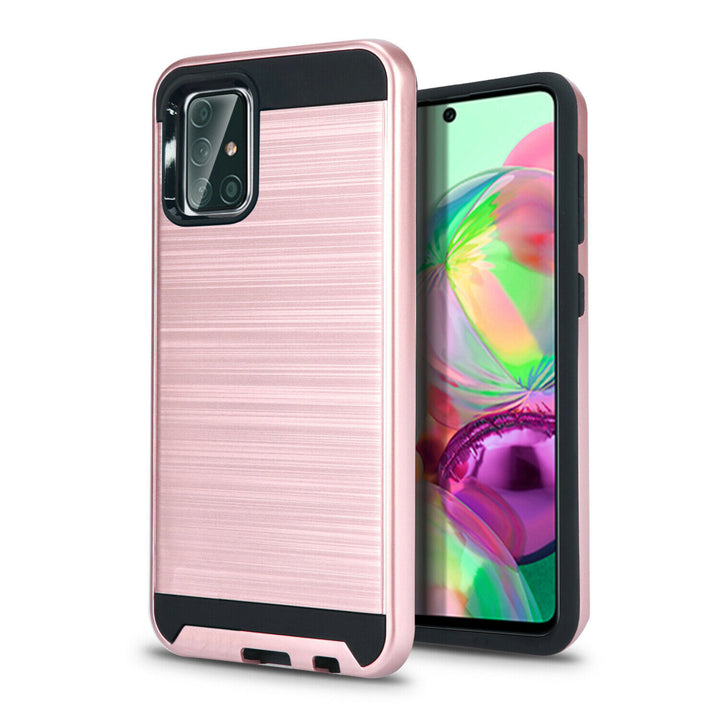 For Samsung Galaxy A71 5G / SM-A716 Dual layer Metal Brushed Shockproof Armor Hybrid Case Cover Black Image 4