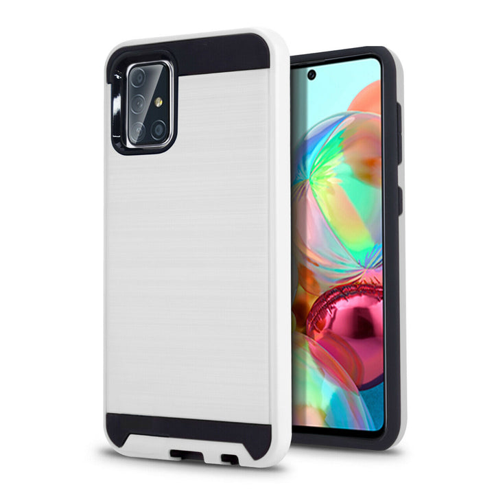 For Samsung Galaxy A71 5G / SM-A716 Dual layer Metal Brushed Shockproof Armor Hybrid Case Cover Black Image 4