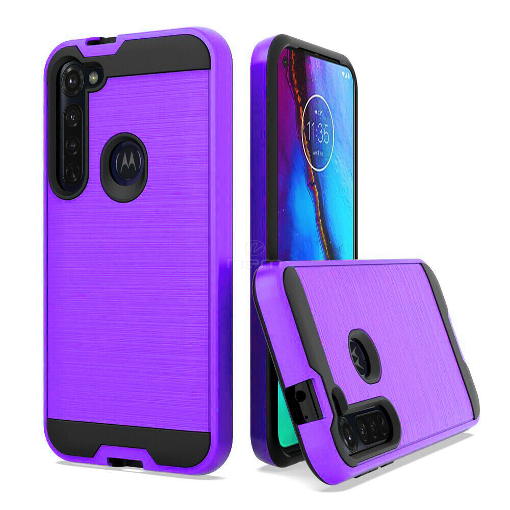 For Motorola Moto G Fast / G8 Dual layer Metal Brushed Shockproof Armor Hybrid Case Cover Black Image 6