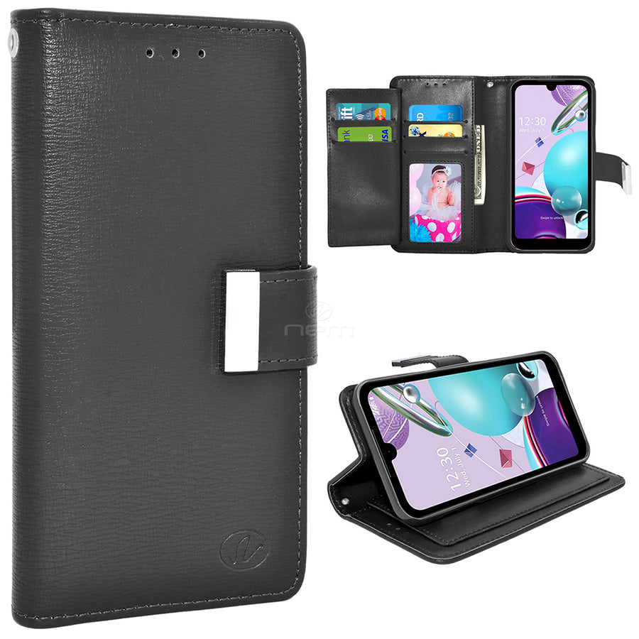 For LG Aristo 5 / Fortune 3 / Tribute / K8X / Phoenix 5 / LMK300 Double Flap Folio Leather Wallet Pouch Case Cover Black Image 1