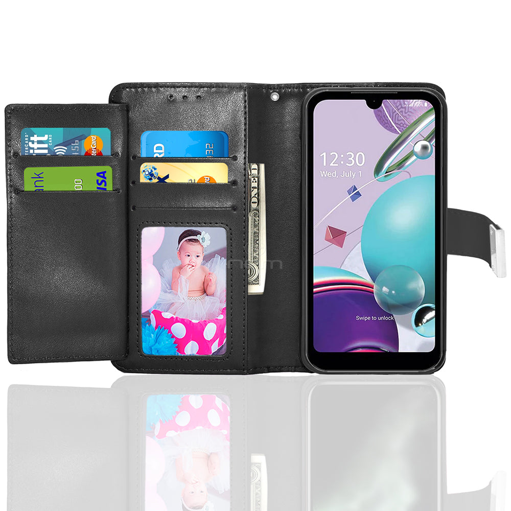 For LG Aristo 5 / Fortune 3 / Tribute / K8X / Phoenix 5 / LMK300 Double Flap Folio Leather Wallet Pouch Case Cover Black Image 2