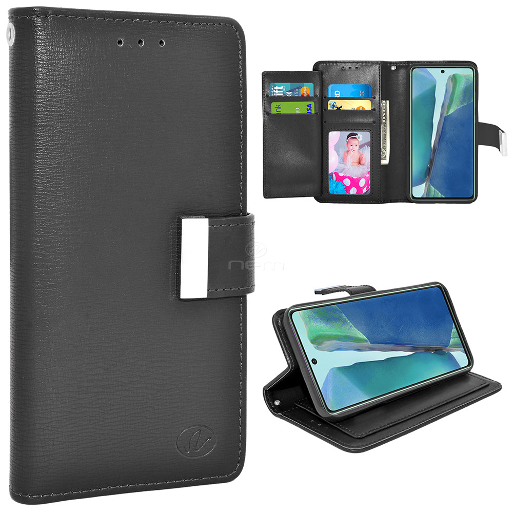 For Samsung Galaxy Note20 5G Double Flap Folio Leather Wallet Pouch Case Cover Black Image 1