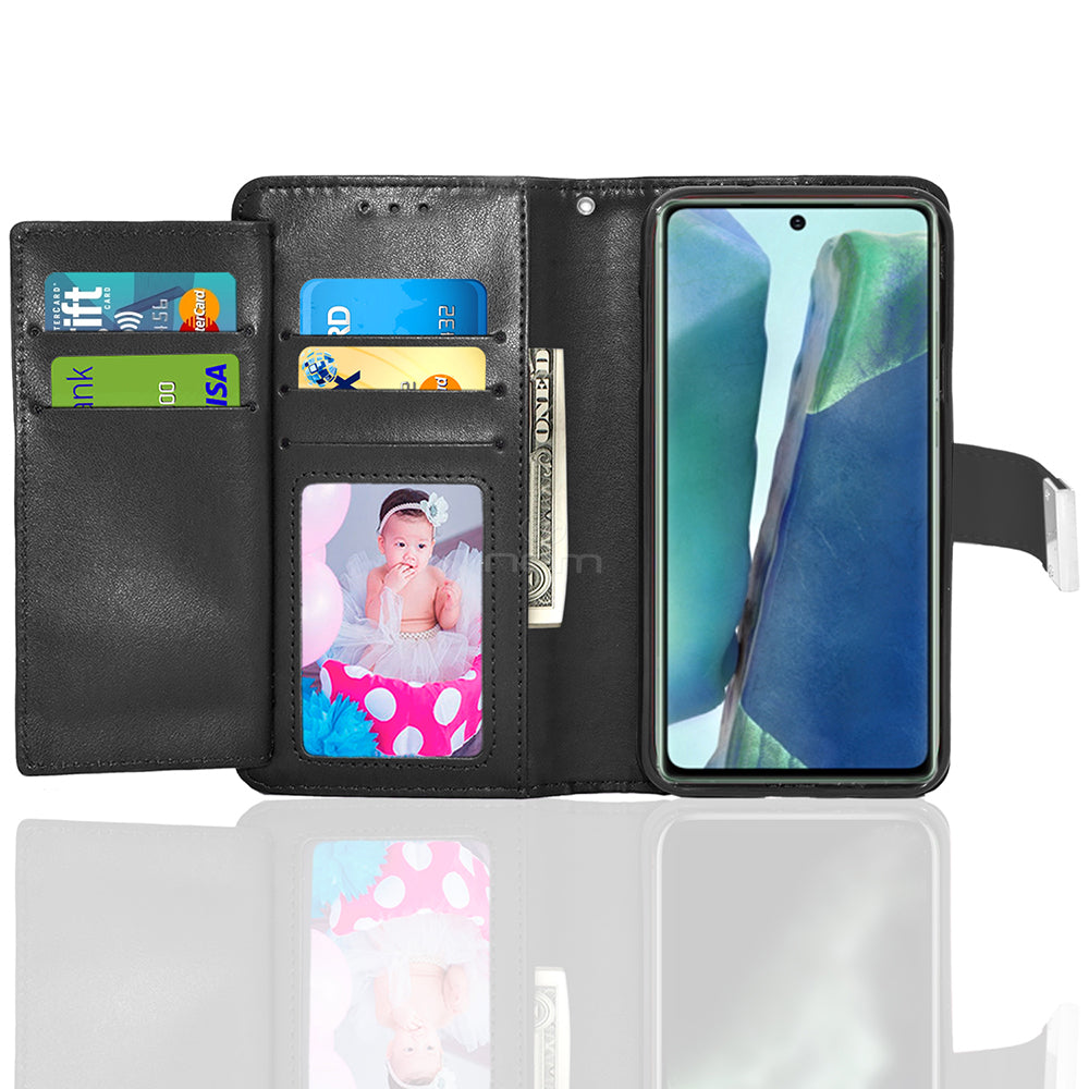 For Samsung Galaxy Note20 5G Double Flap Folio Leather Wallet Pouch Case Cover Black Image 2