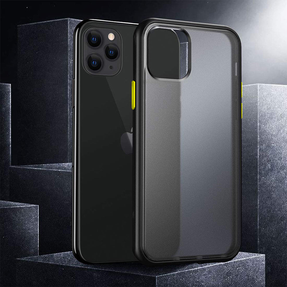 For Apple iPhone 12 Mini 5.4 inch Slim Transparent Matte Colored Frame Shockproof Hybrid Case Cover Black Image 1