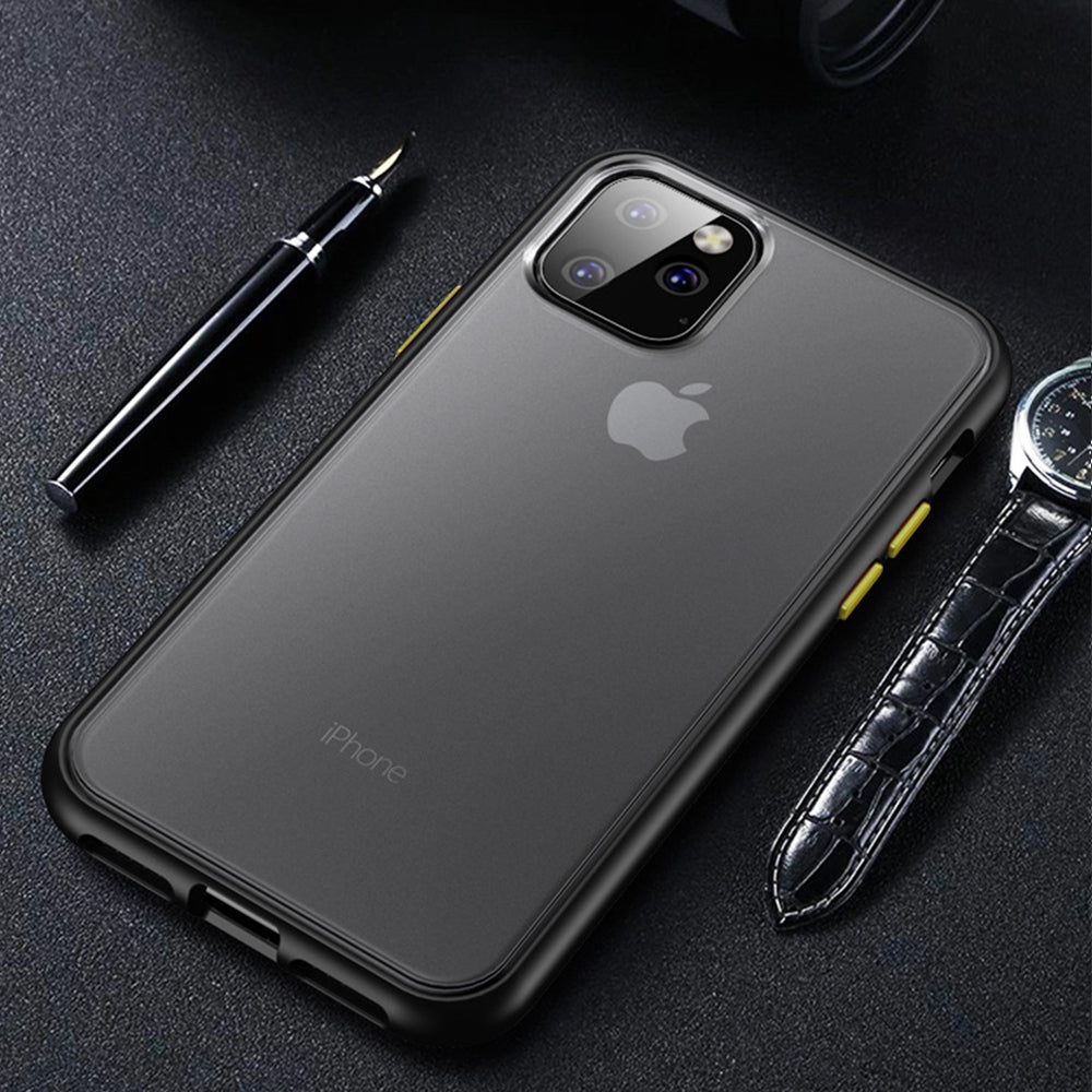 For Apple iPhone 12 Pro / iPhone 12 6.1 inch Slim Transparent Matte Colored Frame Shockproof Hybrid Case Cover Black Image 6