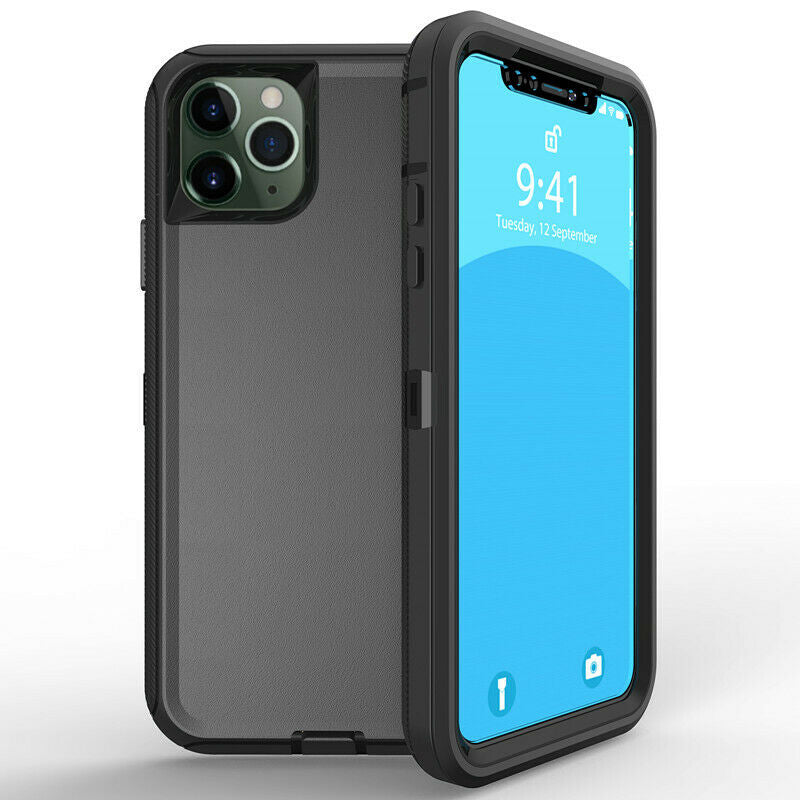 For Apple iPhone 12 Pro / iPhone 12 6.1 inch Heavy Duty Shockproof Armor Hybrid Case Cover With Clip Black/Black Image 7