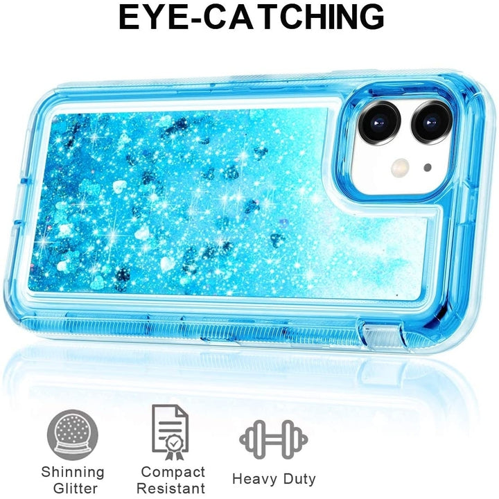 For Apple iPhone 12 Mini 5.4 inch Tough Defender Sparkling Liquid Glitter Heart Case Cover Blue Image 4