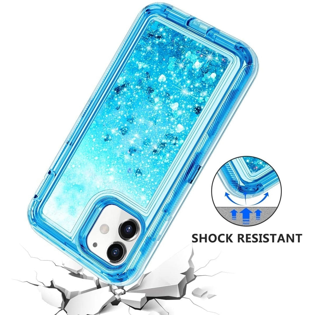 For Apple iPhone 12 Mini 5.4 inch Tough Defender Sparkling Liquid Glitter Heart Case Cover Blue Image 4