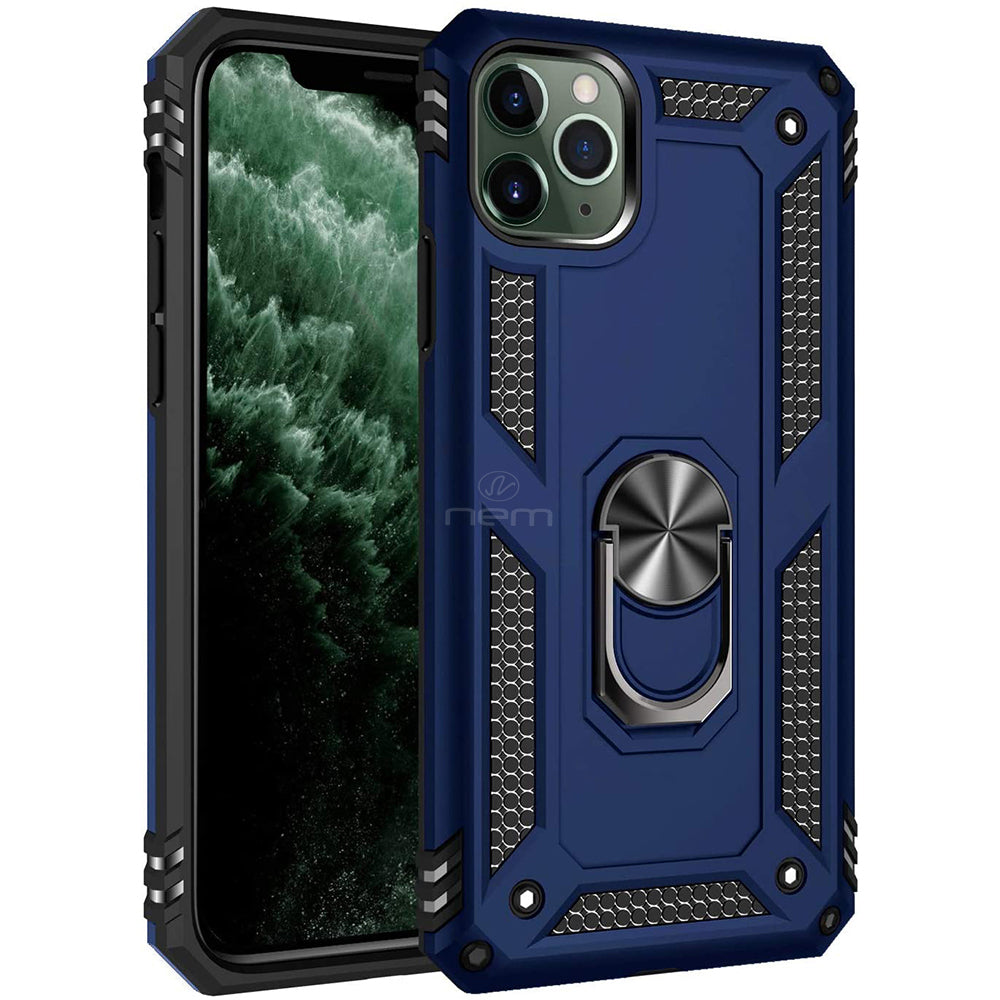 For Apple iPhone 12 / iPhone 12 Pro 6.1 inch Brushed Armor Shockproof Hybrid Ring Stand Case Cover Black Image 4