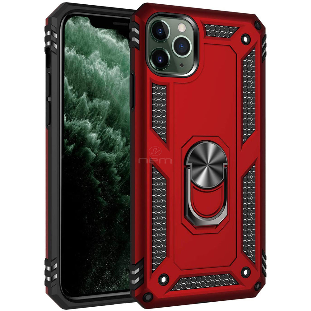 For Apple iPhone 12 / iPhone 12 Pro 6.1 inch Brushed Armor Shockproof Hybrid Ring Stand Case Cover Black Image 6