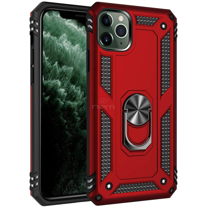 For Apple iPhone 12 / iPhone 12 Pro 6.1 inch Brushed Armor Shockproof Hybrid Ring Stand Case Cover Black Image 1