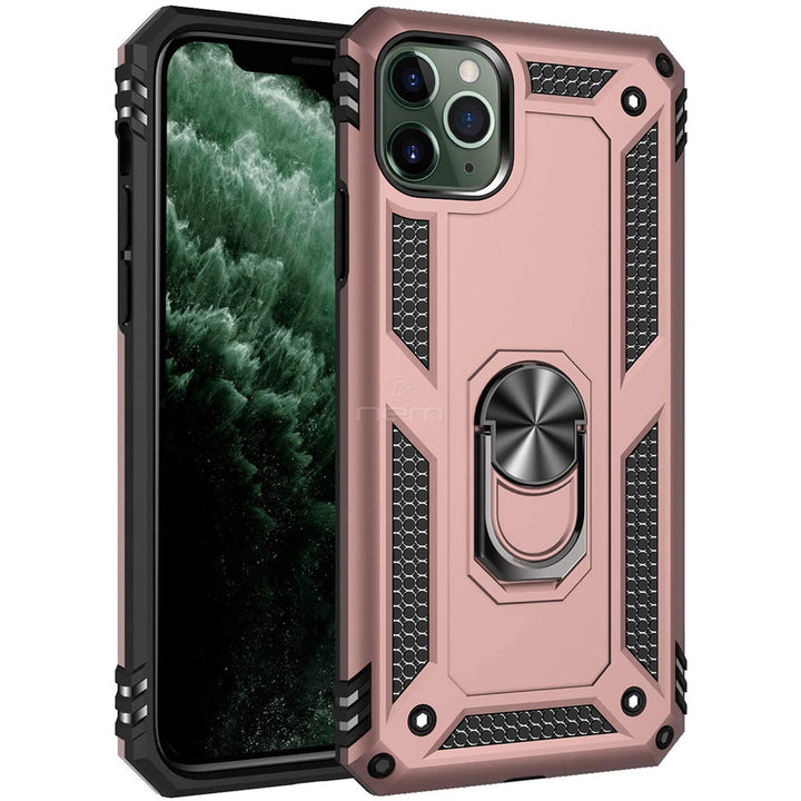 For Apple iPhone 12 / iPhone 12 Pro 6.1 inch Brushed Armor Shockproof Hybrid Ring Stand Case Cover Black Image 7