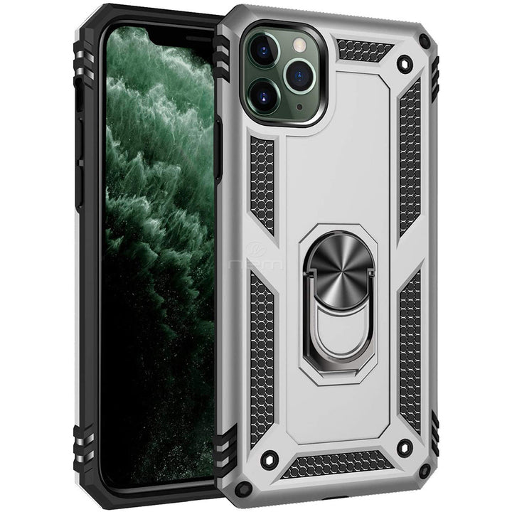 For Apple iPhone 12 / iPhone 12 Pro 6.1 inch Brushed Armor Shockproof Hybrid Ring Stand Case Cover Black Image 8