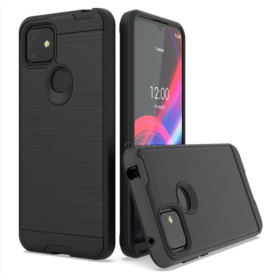 TCL REVVL 4 Plus Hybrid Shockproof Case Cover Black Dual Layer Armor Protection Image 1