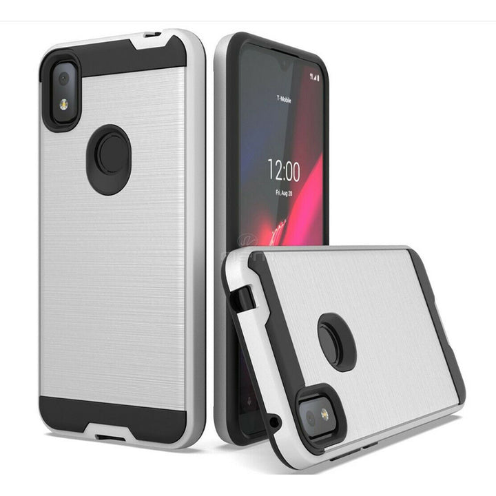 For TCL REVVL 4 Dual layer Metal Brushed Shockproof Armor Hybrid Case Cover Black Image 4