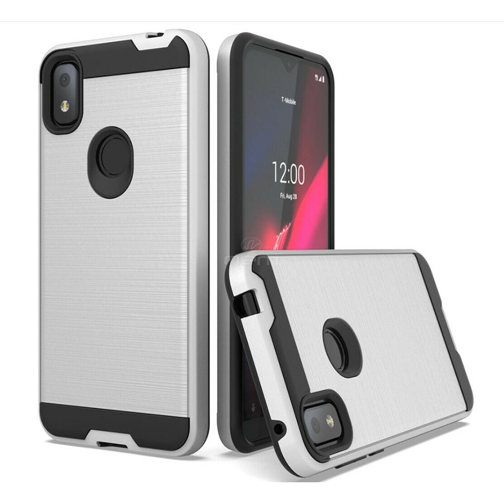 For TCL REVVL 4 Dual layer Metal Brushed Shockproof Armor Hybrid Case Cover Black Image 1