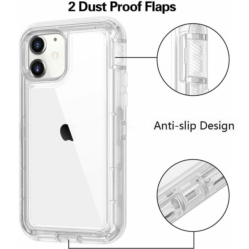 For Apple iPhone 12 Mini 5.4 inch Transparent Defender Armor Hybrid Case Cover Clear Image 2