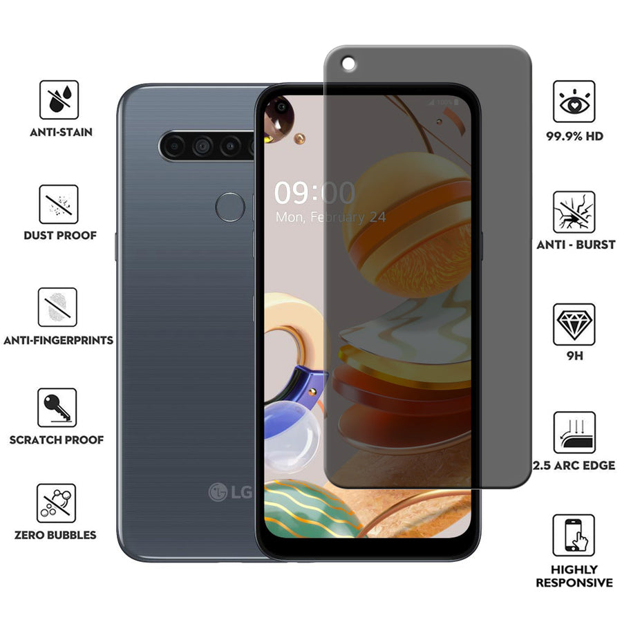 LG K61 Q61 Privacy Tempered Glass Screen Protector Self-Adhesive Bubble-Free Image 1