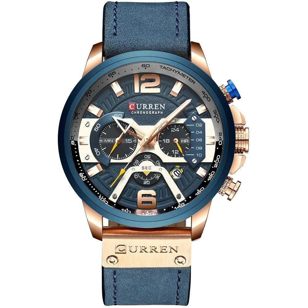 Blue Military Leather Sport Wrist Watches for Men Image 1