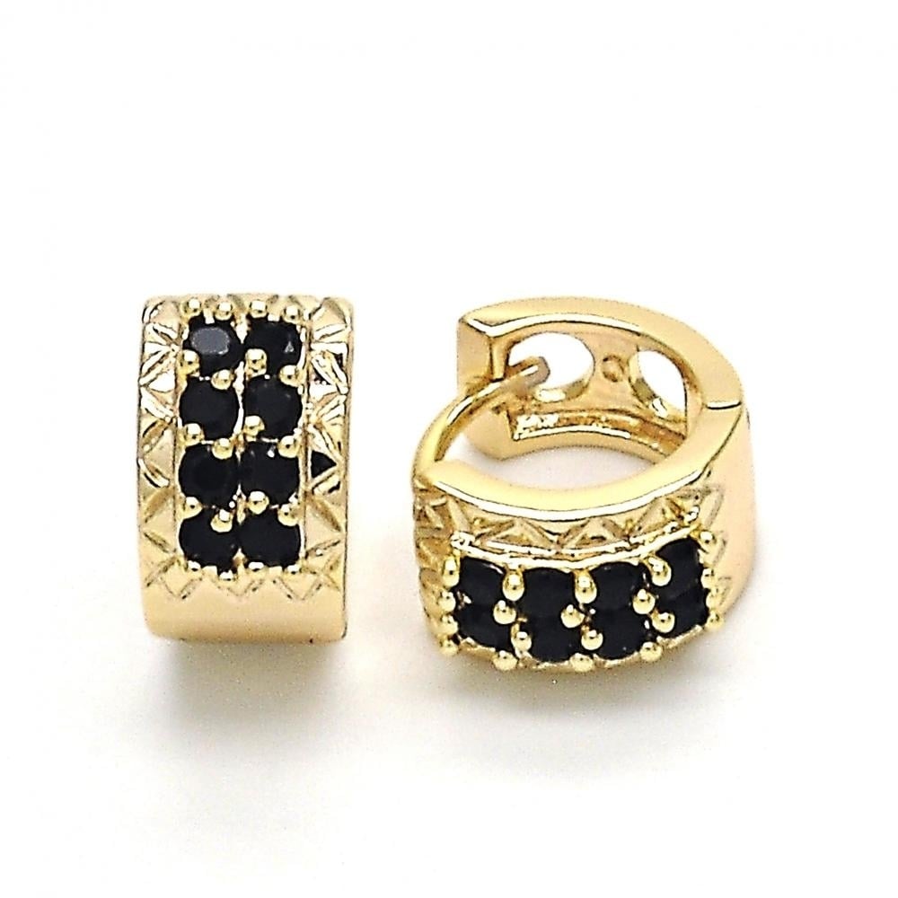 Red OR BLACK HALO 2 line HUGGIE OVAL STONES LAB CREATED EARRINGS 18K Gold Filled High Polish Finsh Image 1