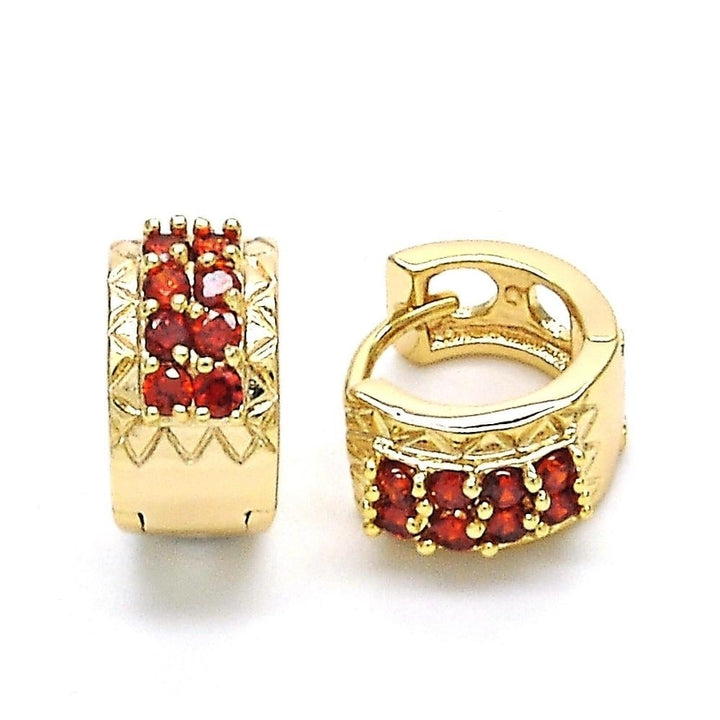 Red OR BLACK HALO 2 line HUGGIE OVAL STONES LAB CREATED EARRINGS 18K Gold Filled High Polish Finsh Image 2