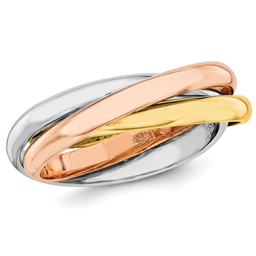 Ladies Tri-Color YellowPink and White Interlocking 14K Gold Ring Image 1