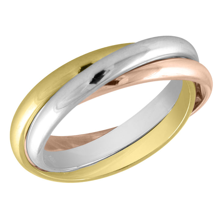 Ladies Tri-Color YellowPink and White Interlocking 14K Gold Ring Image 2