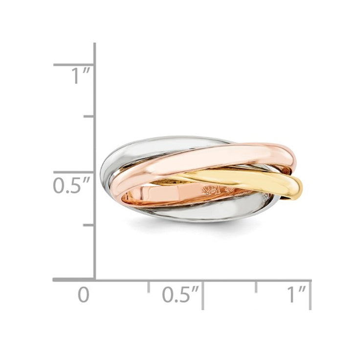 Ladies Tri-Color YellowPink and White Interlocking 14K Gold Ring Image 3