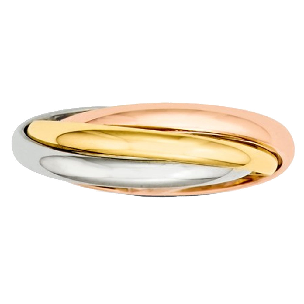 Ladies Tri-Color YellowPink and White Interlocking 14K Gold Ring Image 4